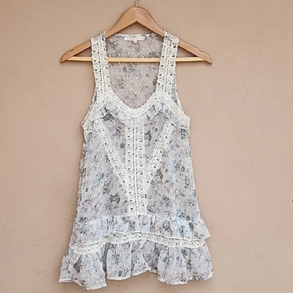 RUBY ROSE Lace Tank Top Small S Eyelet Ruffle Hem Cottagecore Fairy - Picture 12 of 13